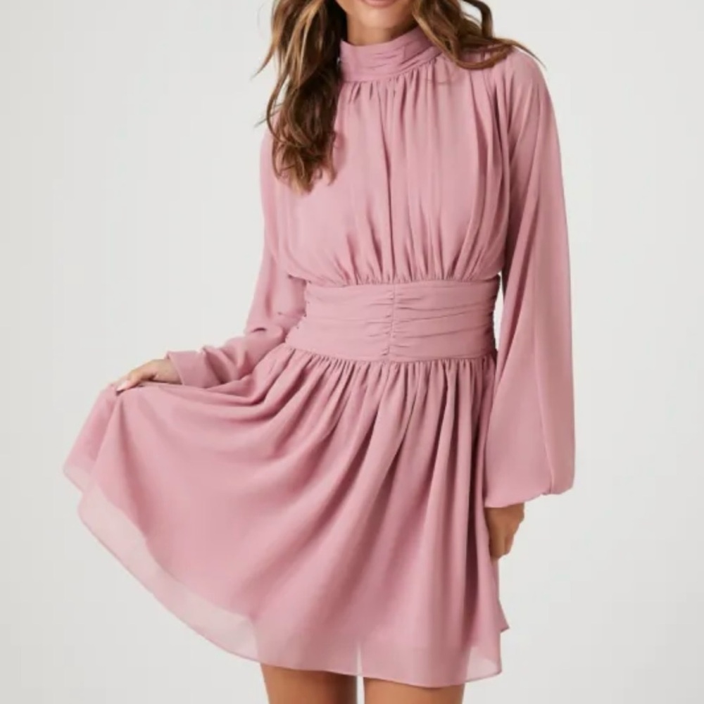 Elegant Pink Chiffon Mini Dress